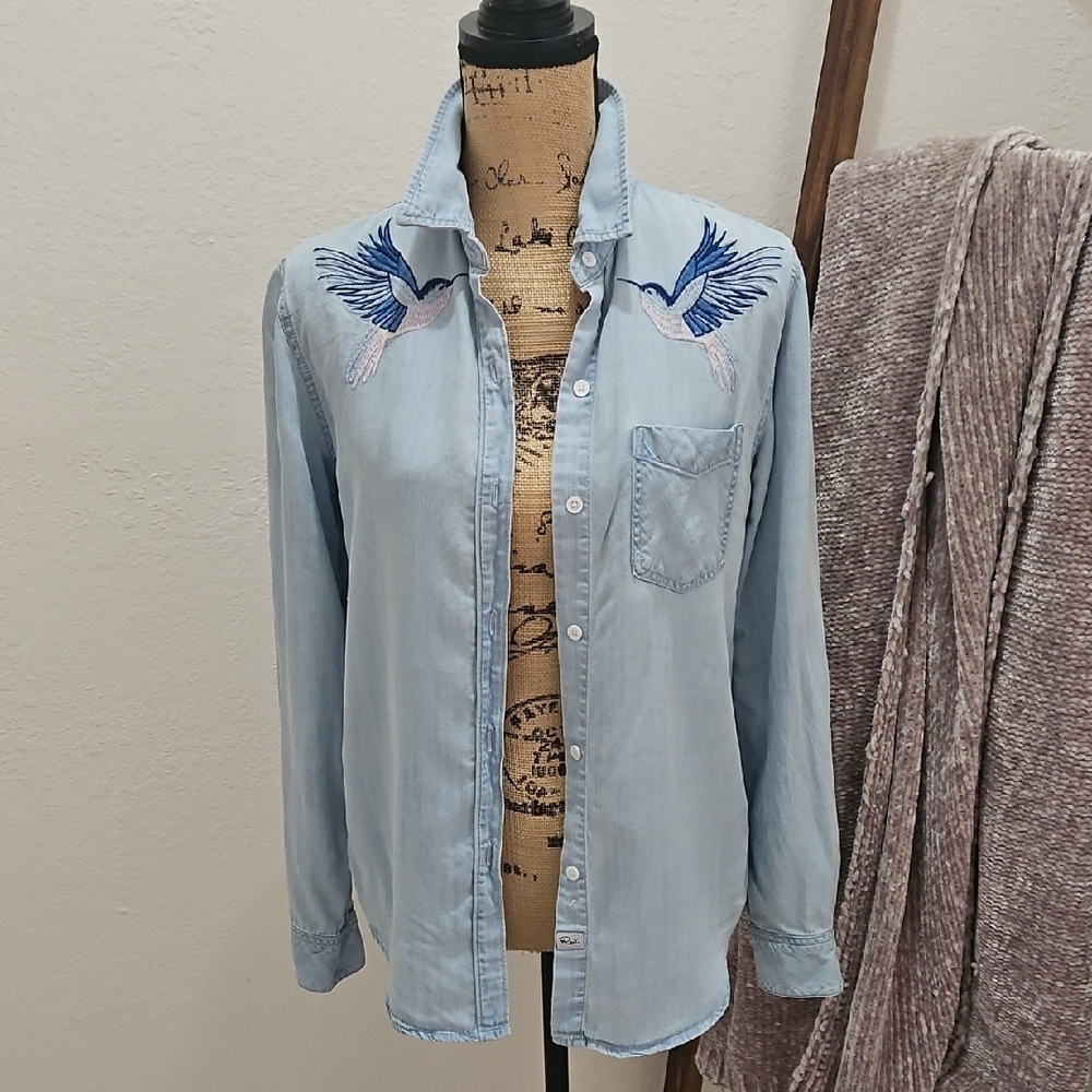 Rails Sky Blue Shirt with Embroidery